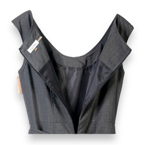 Calvin Klein Gray Belted Sleeveless Scoop Neck Future & Flare Dress NWOT Size 4 - Picture 4 of 12